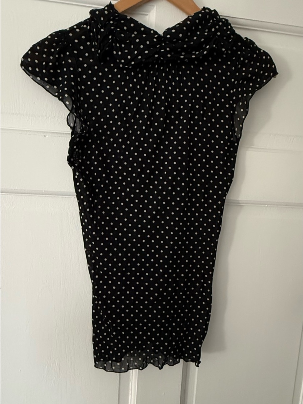 Zara collection Black Polka Dot Sheer Cap Sleeve Top size medium